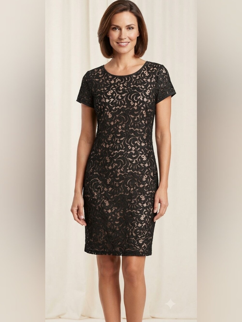 LOFT Ann Taylor Black Lace Sheath Dress Mauve Lining Cutout Tie Back Cocktail 8